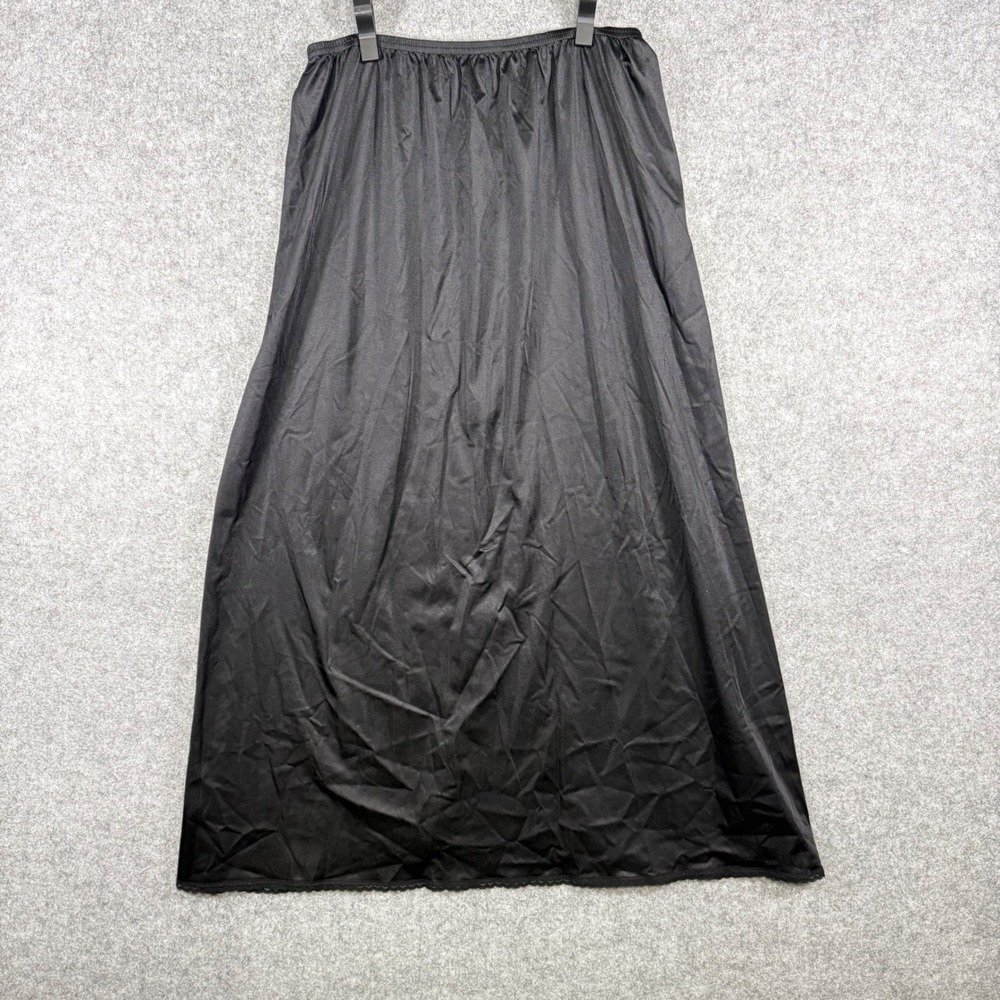 Vanity Fair Half Slip Women Medium Black Lace Trim Slit 11-760 Vintage